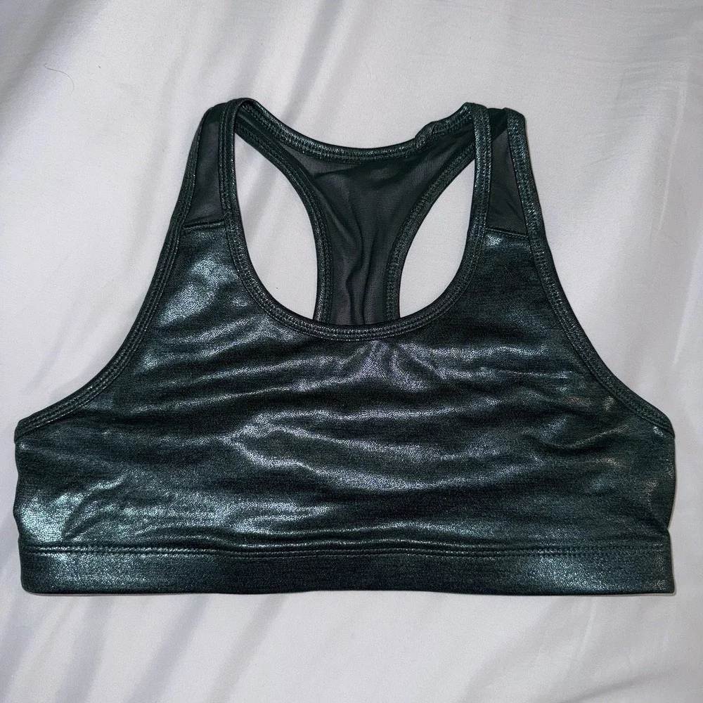 Old Navy Girls XL 14-16 Go-Dry Metallic Green Shimmer Racerback Sports Bra